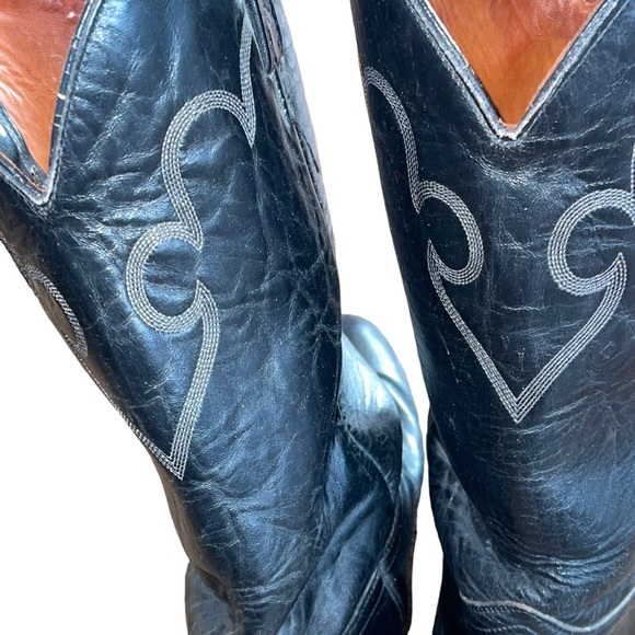 J Chrisholm Men’s Leather Cowboy Boots Black With Stitching Size 12B Made In USA - Picture 9 of 13